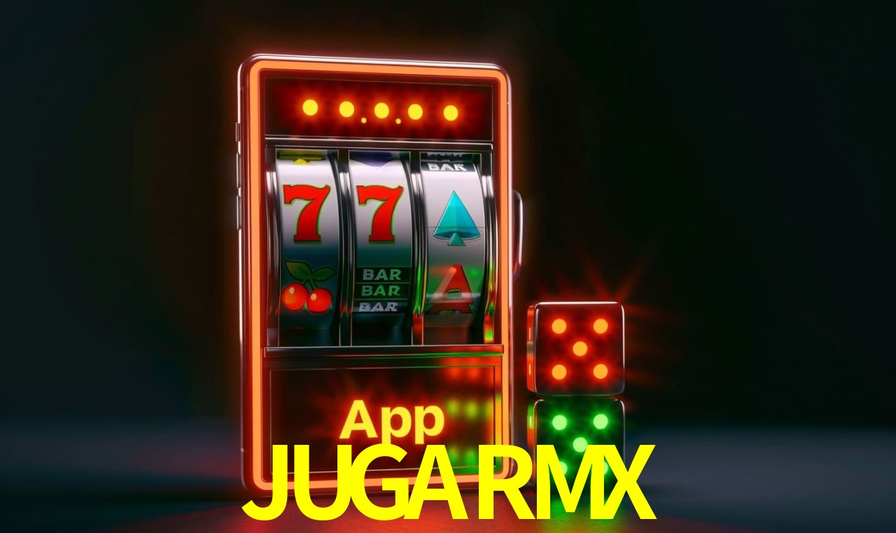 Escena dinámica inspirada en casino con iluminación JUGARMX, cartas, fichas e íconos de juegos digitales en un espacio moderno de juegos.