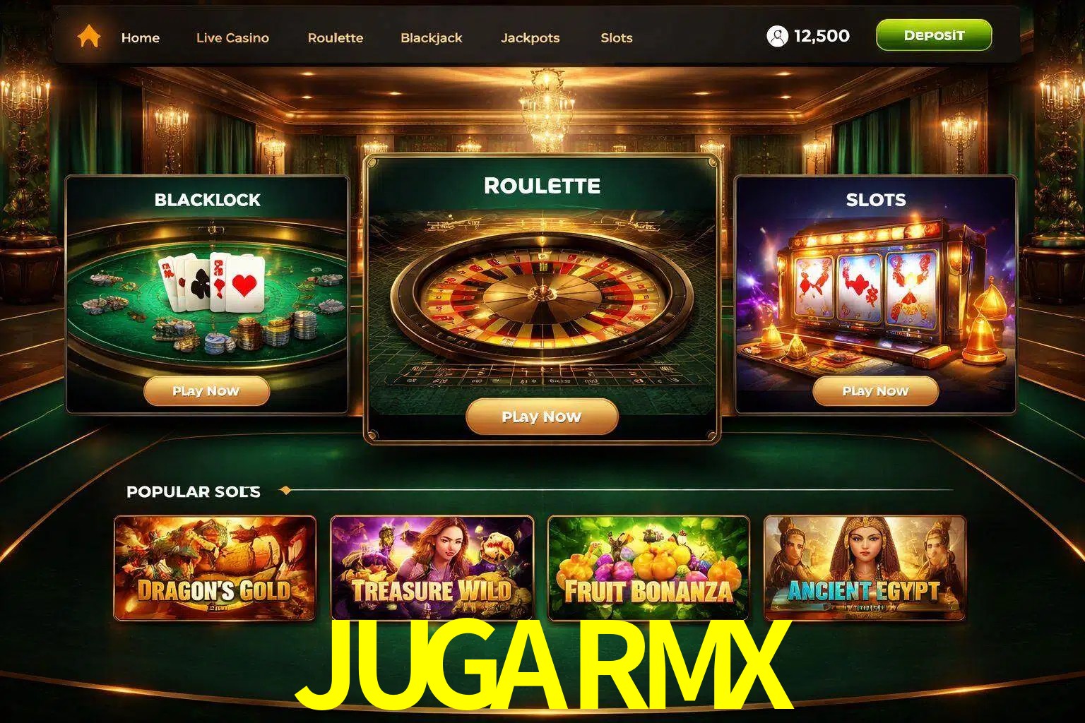 Vista de la plataforma JUGARMX Casino mostrando categorías organizadas de juegos en línea